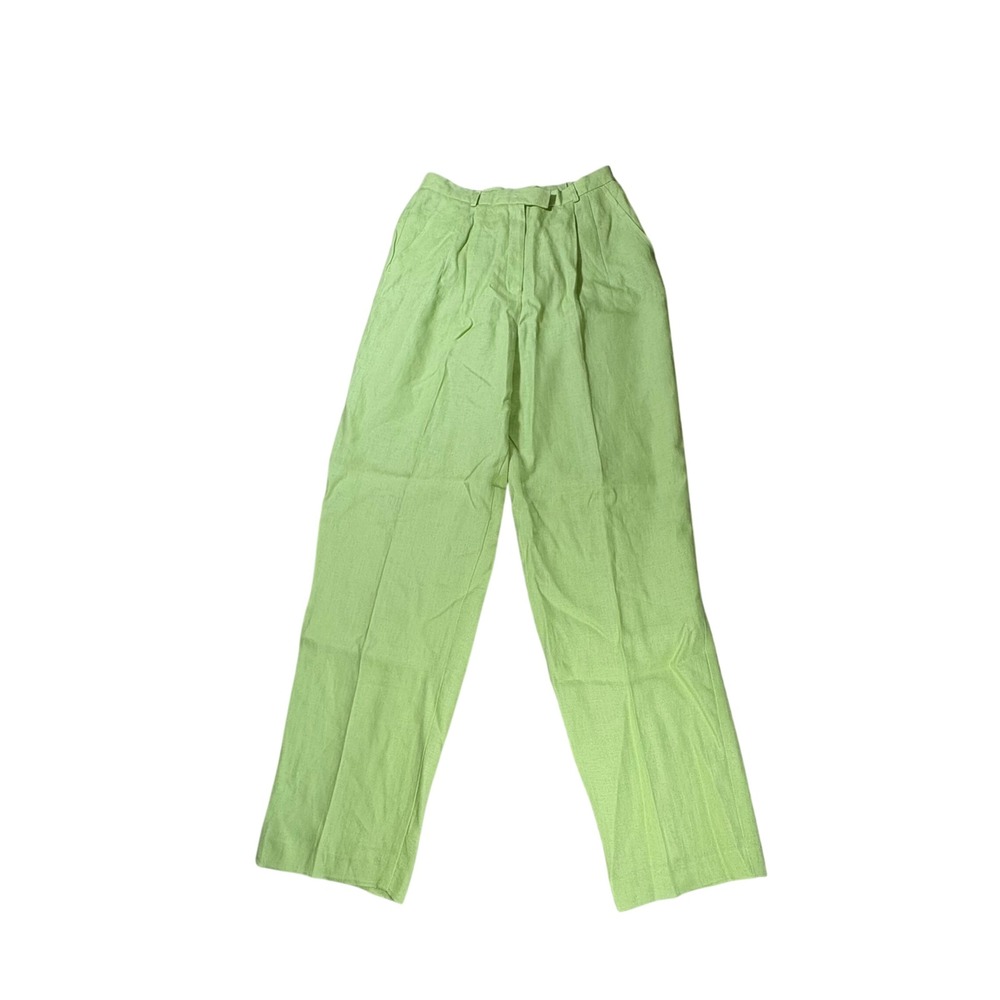 Talbots Irish Linen Trousers Lime Green Pleated Straight Leg Pants Womens 8